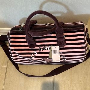 Hey juicy couture, juicy and happy, brown and pink duffel bag with strap